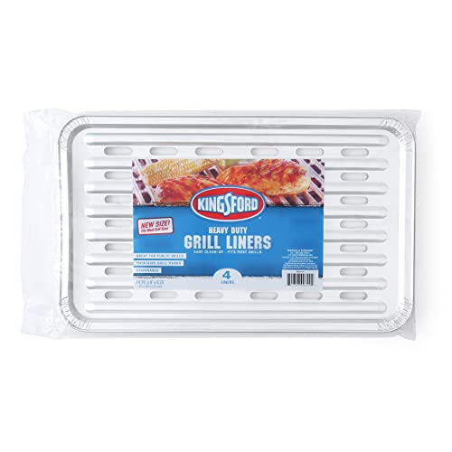 Kingsford Heavy Duty Aluminum Grilling Foil Liners, Disposable Grill Grate Covers for Grilling, Cooking, and Steaming, Helps Keep Grill Grates Clean, 14.75 x 9 in, 4 Count