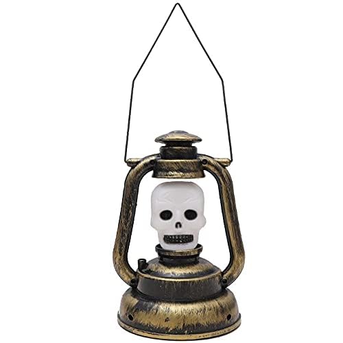 RSAAUD® 1 Pcs Halloween Skeleton Lantern LED Candle Light Decorative LED Lamp Ornament Supplies for Halloween Decoration LED Skull Handing Halloween LED Lantern