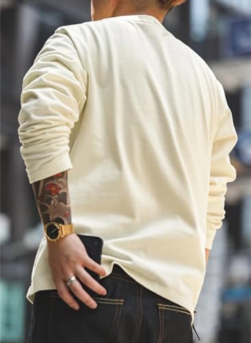 Mens American Workwear 300G Heavyweight Cotton Bottom Shirt Solid Long Sleeved T Shirt3