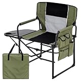 YOUGYM Wide Folding Director Chair with Table, Outdoor Camping Chair for Adults with Cup Holder Load 330 Lbs, Portable Chair for Outside with Carry Bag for Patio, Green