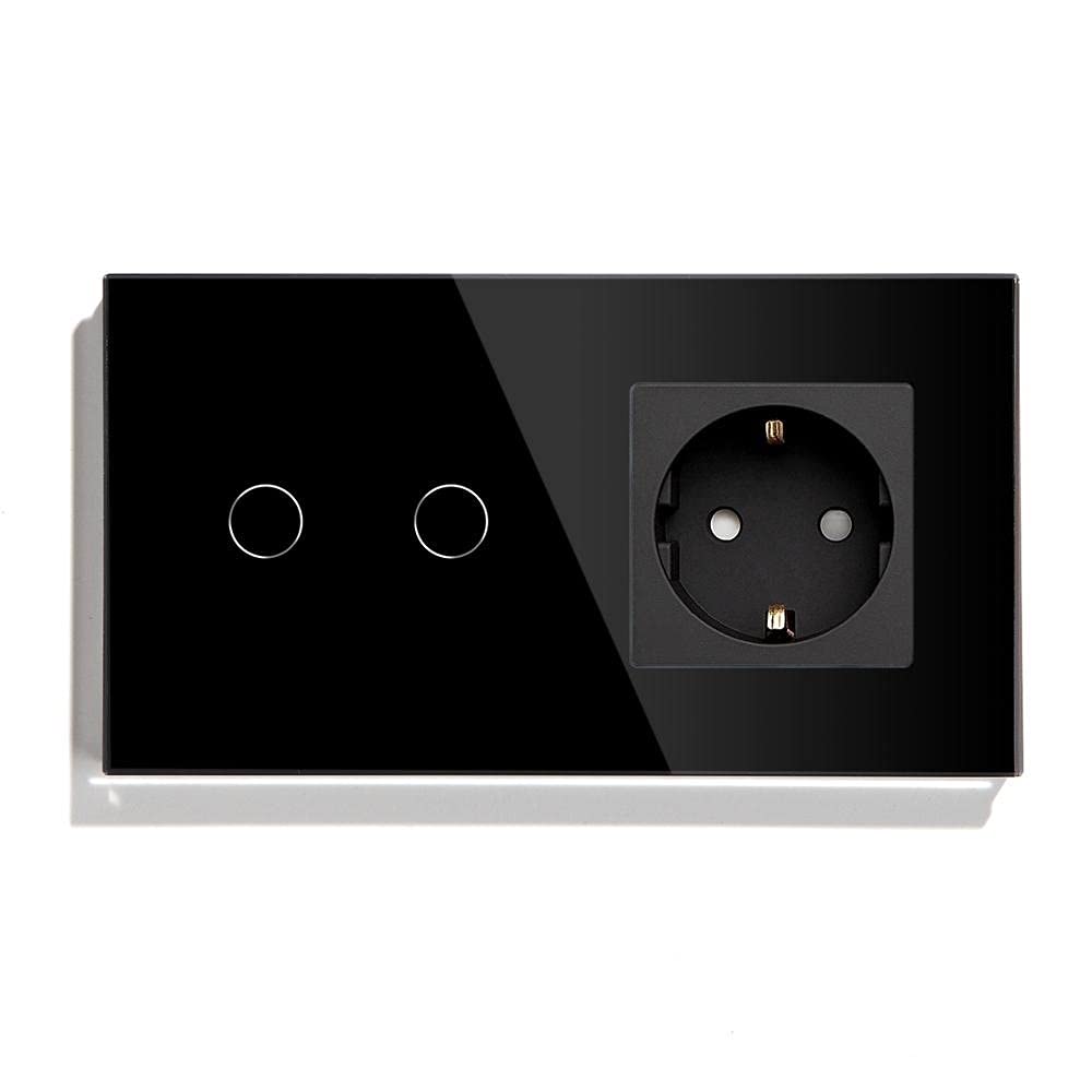 Interruptor Tactil Touch Dimmer Interruptor 2 pandillas con el Enchufe del Interruptor de Pared estándar 3 Colores Panel de Vidrio 157mm Toque Dimmer Interruptor Inteligente