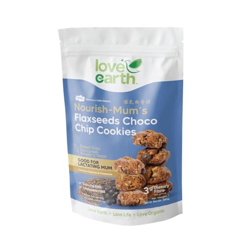Love Earth Nourish Mums Flaxseeds Choco Chip Lactation Cookies 280g - Delicious & Nutritious Snack for Breastfeeding Moms, Supports Natural Milk Supply, Packed with Omega-3, Healthy Lactation Aid