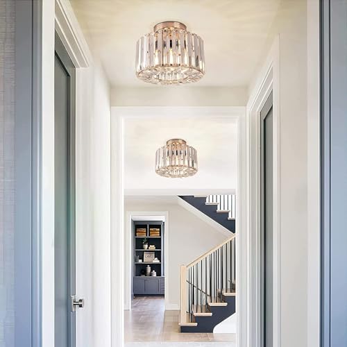 FRIDEKO HOME Crystal Ceiling Light - Easric Modern Ceiling Lights Living Room LED Ceiling Lighting Industrial Chandeliers Ceiling Lights for Bedroom Hallway Kitchen Bathroom,Warm Gold