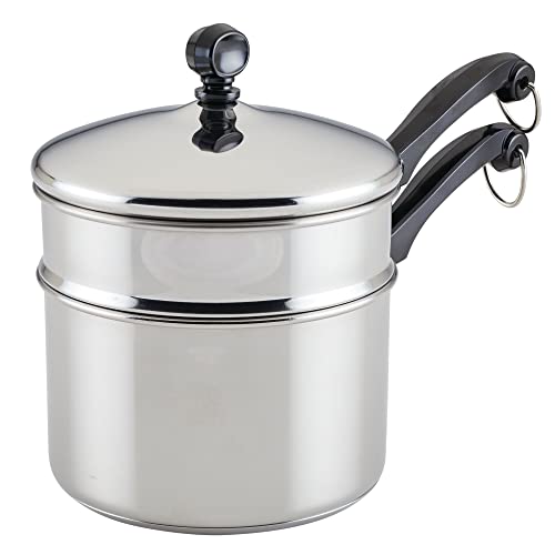 Farberware Classic Series Stainless Steel Double Boiler and Saucepan with Lid, Double Boilers For Stove Top, 2-Quart by Farberware - Used condition - US$40.13