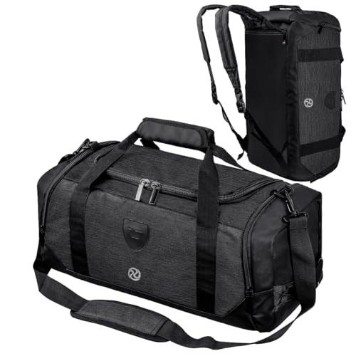 Gym Duffle Bag Backpack Waterproof Sports Duffel Bags Travel Weekender Bag for Men Women Overnight Bag with Shoes Compartment Black-Perfect Fathers Day Gifts for Dad/Men/Husband