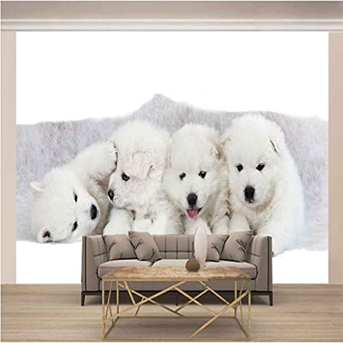 Papier peint 3D chiot blanc décor mural salon chambre 200x140 - 3