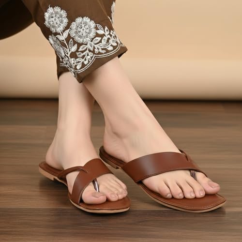 Image of Women's Kolhapuri Style Flip Flops | Daily Use Casual Slippers | Comfortable Flat Sandals for Girls with Sweat-Proof Sole