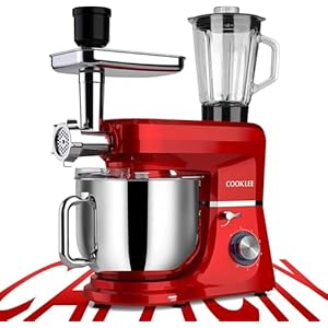 COOKLEE 6-IN-1 Stand Mixer, 8.5 Qt. Multifunctional Electric Kitchen Mixer with 9 Accessories for Most Home Cooks, SM-1507BM, Ruby Red