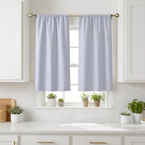 Easy Home Textured Faux Linen 100% Blackout Curtains Long Thermal Insulated Room Darkening, Rod Pocket Curtain for Small Windows, Kitchen, Bathroom, Living Room (Grey, 26"x45")