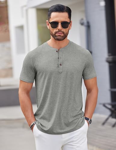 Image of COOFANDY Men's Henley Shirts Short Sleeve Casual Basic Tee Summer Button Henley Soild T Shirts