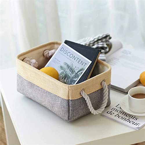 Thewarmhome Decorative Basket Rectangular Fabric Storage Bin Organizer Basket With Handles For Clothes Storage (Gold&Grey, Medium-1Pack,13.8L*9.8W*6.7H) #TOP6