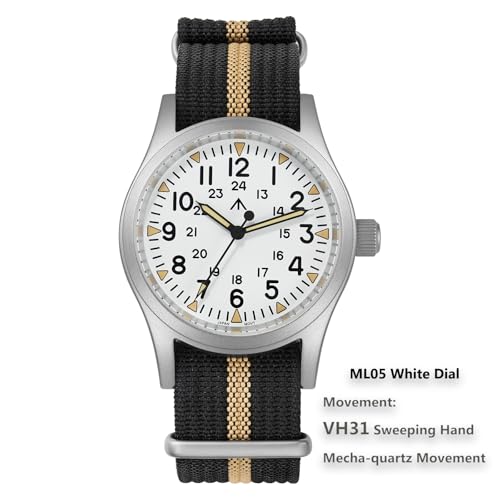 Image of Militado ML05 38mm VH31 Quartz Watch - Domed Sapphire Crystal Field Watch C3 Super Luminous Retro Sweep Wrist Watch for Men 100M Waterproof