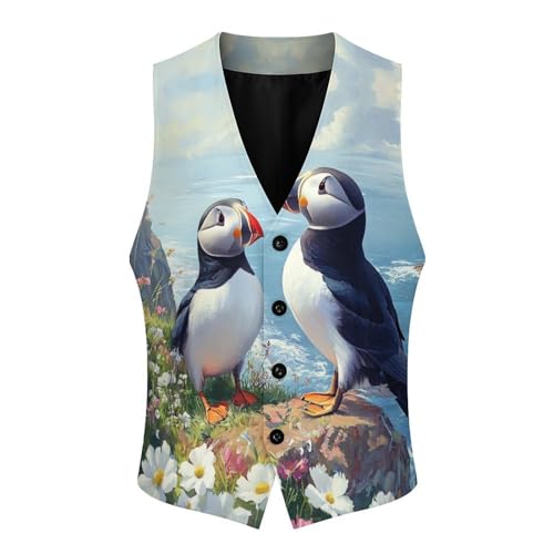 Puffines Birds Men's Suit Vests Dress Vest V-Neck Waistcoat Slim Business Formal with Pocket4