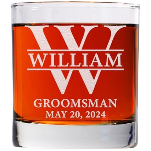 CARVELITA Personalized Whiskey Glass For Groomsman, Best Man, Groom, 11oz Old Fashioned Custom Whiskey Glass, Wedding Shot Glasses, Customized Monogram Gifts Cover