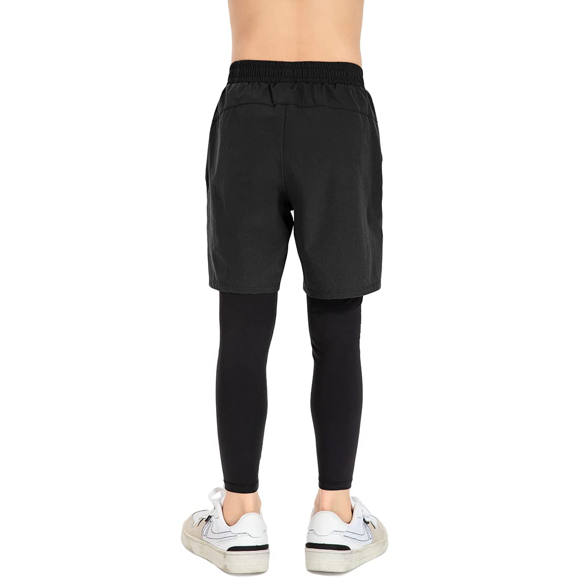 Kinder Sport Shorts Legging 2 in 1 Kompressionshose Laufshorts Leicht Kurz Sporthose Schnelltrocknende Trainingsshorts Atmungsaktiv Running Fitnesshose mit Tasche Basketballhose