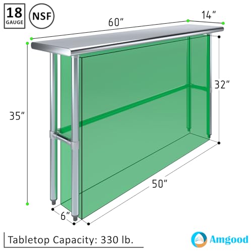 Image of AmGood Stainless Steel Work Table Open Base | Metal Work Bench (Stainless Steel Table Open Base, 60 inch Long x 14 inch Deep)