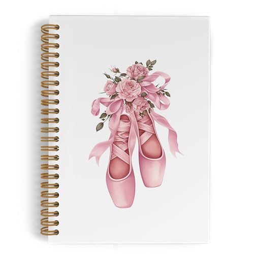 QLMX Coquette Pink Bow Ballet Dance Spiral Notebook, Dancer Teacher Gifts Journal Notebook, Inspirational Ballet Gifts Notebooks for School Work, Dancing Office Supplies Gifts for Girls Women, 5.5x8.3 Inch