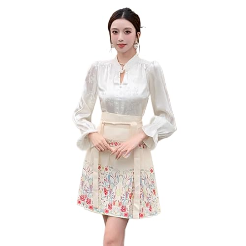 Jupe de visage de cheval femme été : chemisier satin chic robe style chinois courte