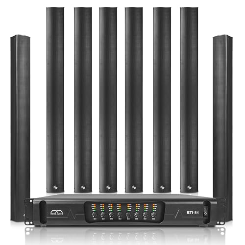 Sound Town Passive Line Array Column System with Eight Aluminum Column Line Array Speakers, One 8-Ch Power Amplifier, for Meeting Room, Conference, Restaurant, Commercial Installation (ETI8X8M106B)