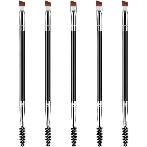 Duo Eyebrow Brush Set: Angled Eyebrow Brush & Spoolie, Eyelash Comb Tool - 5 Pcs