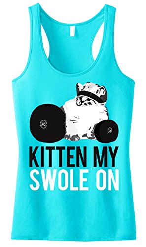 NoBull Woman Apparel Kitten My Swole On Women's Tank Top (Medium, Aqua)
