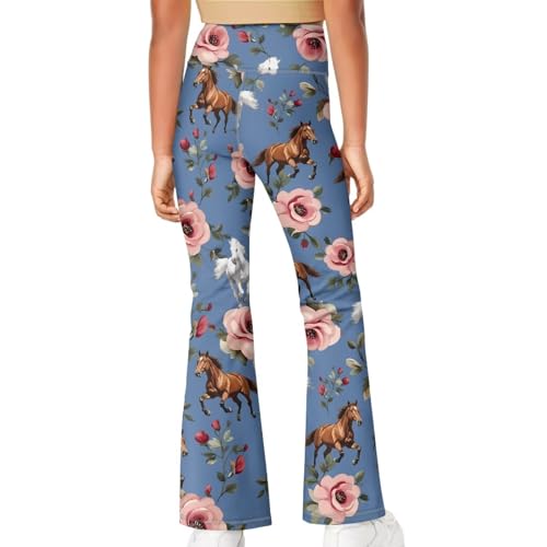 Image of Girls Leggings Floral Print High-Waisted Flared Pants 5-14 Years