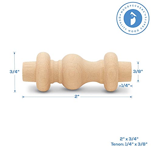 Image of Wooden Baluster Spindles 2 inch, Pack of 25 Wood Spindles for Crafts, Woodworking, and Furniture, by Woodpeckers