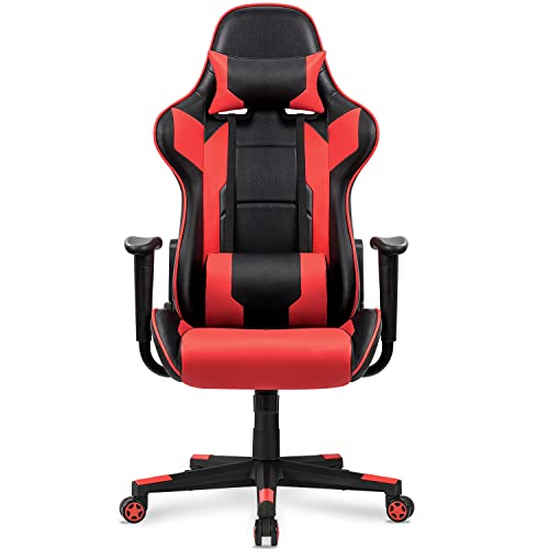 Devoko Bureau Ergonomique-Chaise de Course avec Appui-tête et Soutien Lombaire-Hauteur réglable, Rouge, belastbar BIS 130kg Cover