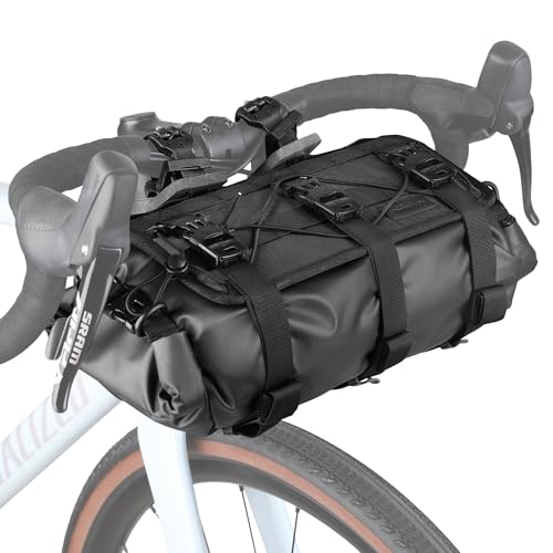 abamita Bike Handlebar Bag Bicycle Front Bag Waterproof 8L-13L Roll Top Lightweight with Shoulder Strap for Mountain Road Cycling for Commuting and Touring (Black)