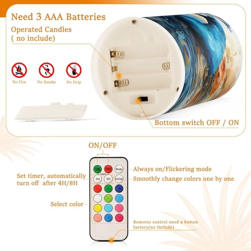 Image of ALAZA Peacock Flickering Flameless Candles Battery Operated with Remote Timer,Tea Light Candles LED Pillar Votive Candles Set of 2 for Outdoor Indoor Decorations