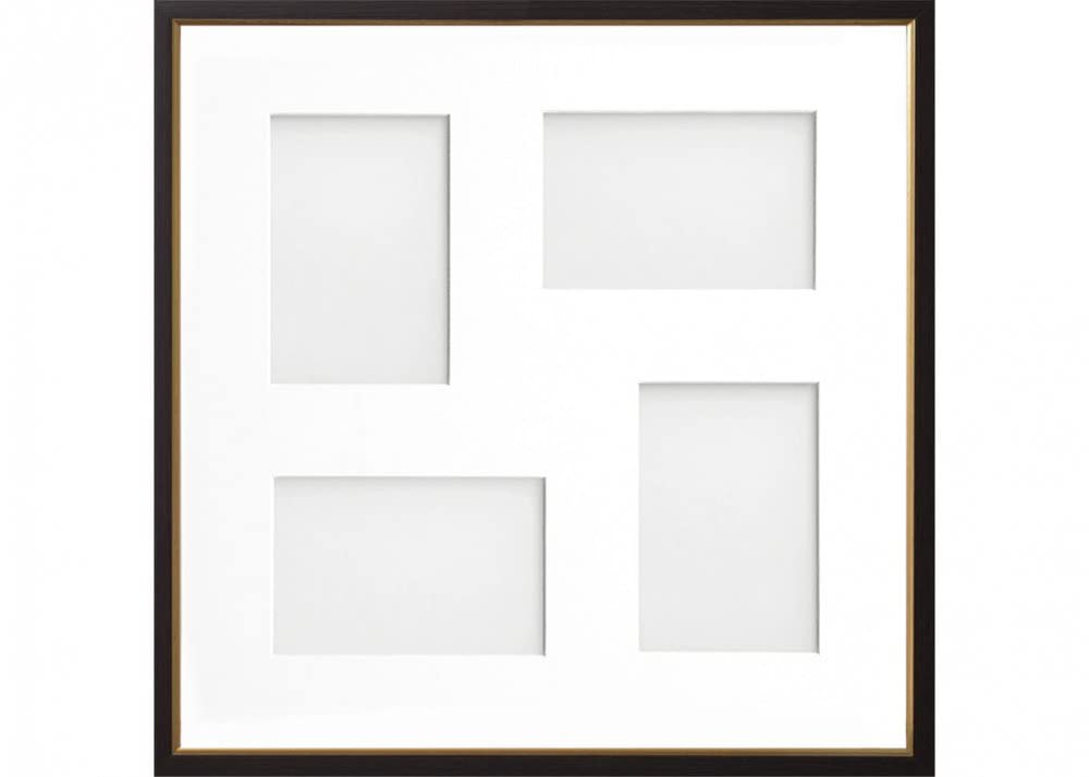 Frame Company Drayton Multi Aperture Photo Frame, Black with Gold Inset, 40x40cm for 6x4 inch (x4 mix)