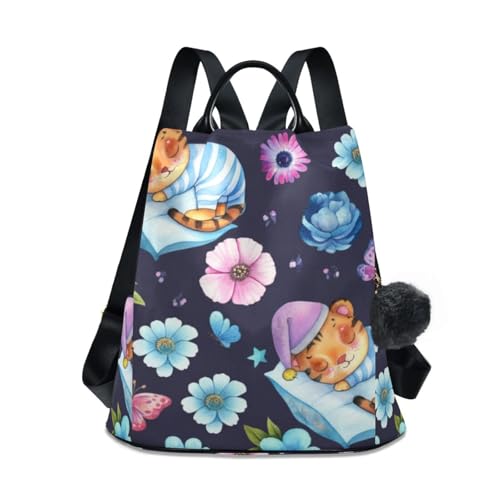 Mochila antirrobo para mujer bolsa de viaje con diseño de flores de tigre y cremallera