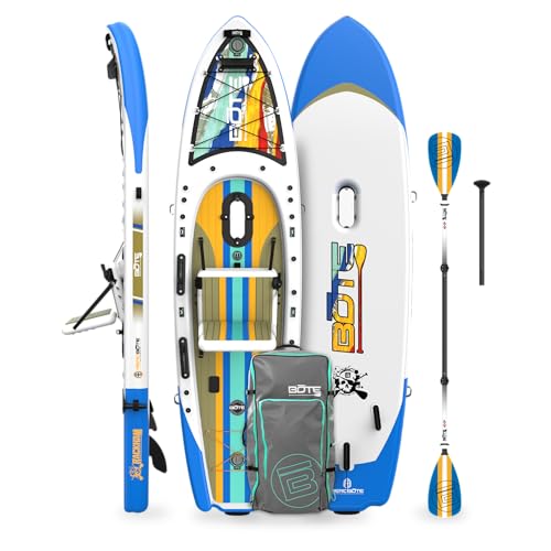 BOTE Rackham Aero Inflatable Stand Up Fishing Paddle Board Blow Up iSUP 12 FT 4” Adult Kids Family Friendly APEX Pedal Drive MAGNEPod Compatible, Multiple Colors