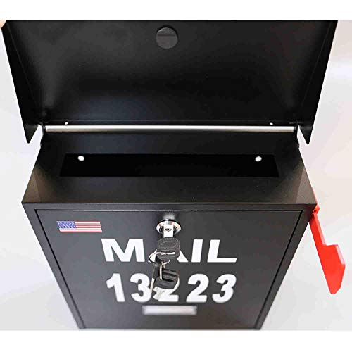 Wall Mount Locking Mailbox - Black Large Capacity Security House Numbers Mailbox - Waterproof Stainless Steel Vertical Drop Mail Box Outdoor With Keys #TOP2