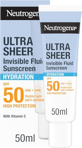 Neutrogena Ultra Sheer Invisible Fluid Sunscreen 24H Hydration SPF50 (1x 50ml) High Broad-Spectrum Protection Water Resistant & Non-Greasy Facial Sunscreen For All Skin Types For Daily Use
