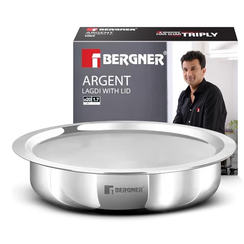 Image of Bergner Argent TriPly Stainless Steel 20 cm Lagdi with Stainless Steel Lid, 1.7 L Saute Pan with Lid, Food Safe, Durable, Dishwasher Safe, Induction and Gas Ready, 5-Year Warranty