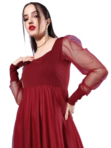 Image of U&F Solid Net Maxi Party Dress