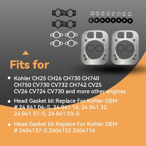 Image of DSkoiph 2 PACK Cylinder Head Gasket Kit Replacement for Kohler 24-841-04S, 2484104-S 2404103S, 24 841 03S, 24 041 37-S, 24 041 16, 24 041 32 for Kohler CH25 CH730 CH740 CV25 Engine Head Gasket Kit