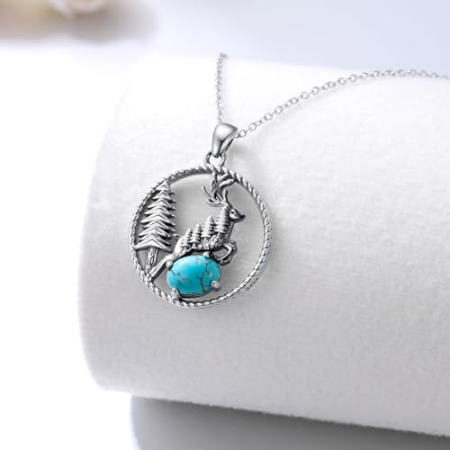 Deer Necklace 925 Sterling Silver Genuine Turquoise Forest Deer Pendant Vintage Western Jewelry Gifts for Women3