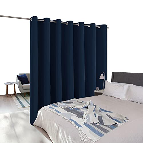 Image of NICETOWN Room Separating Divider, Room Divider Curtain Screen Partition, Function Thermal Blackout Noise Reducing Curtain, Sliding Door Insulated Curtain for Patio, Navy, 8.3ft Wide x 9ft Long