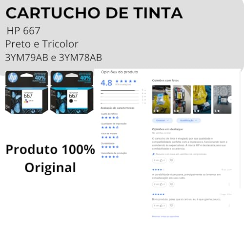 Cartucho de Tinta 667 Preto e Colorido para Impressora, Conjunto de 2