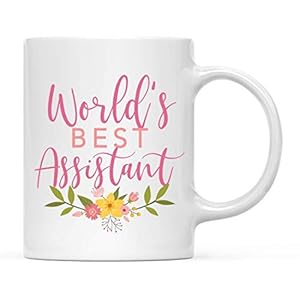 11oz. Coffee Mug Gag Gift, World’s Best Assistant, Pink Floral Design, 1-Pack, Beautiful Unique Flower Cup Birthday Christmas Present Ideas for Her Women Wife Sister