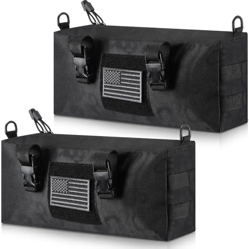Locmeo 2 Packs Tactical Molle Admin Pouches Black Multi Purpose Pouch with U. S. A. Patches Utility Tactical Bags Military Large Capacity MOLLE Attachments