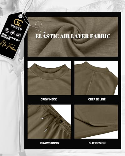 GRECERELLE Two Piece Skirt Sets for Women Summer Outfits with Pockets Lounge Sets Mock Neck Tops Split Maxi Skirt3