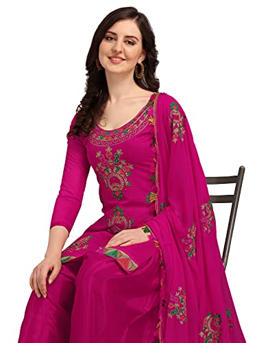 Indian Phulkari Embroidery Work Chanderi Salwar Suit with Dupatta for Women Traditional Ethnic Wear4