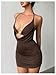 SOLY HUX Women's Halter Mini Dress Draped Front Sexy Deep V Neck Sleeveless Backless Bodycon Party Dresses Solid Coffee Brown Medium
