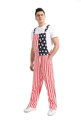 Smalakam Mens Womens Patriotic American Flag Overalls Jeans Bibs Adjustable Straps Patriotic Jumpsuit Long Pants - Mens & Womens One Piece Jumpsuit (311-1-3Xl #TOP3