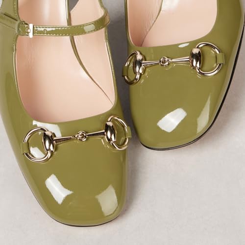 Women's Closed Square Toe Block Heel Slingback Pumps Chic Patent Leather Slip On Mary Jane High Chunky Heels with Buckle Party Work Dressy Slingback Shoes for Women4