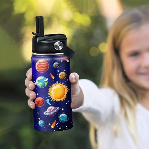 Image of SANDJEST Kids Water Bottle Solar System Water Bottles 12oz with Straw Insulated Stainless Steel Travel School Tumbler Double Wall Vacuum Cup for Girls Kid Boys