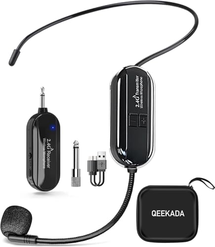 QEEKADA Micrófono Inalámbrico Diadema, 2.4G Micrófono de Diadema